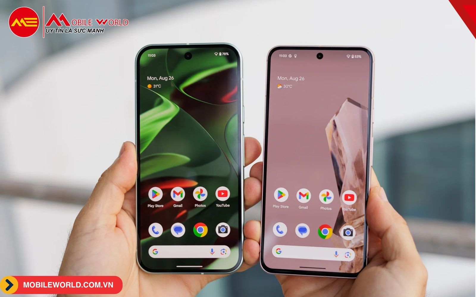Màn hình Pixel 9 (trái) hình ảnh sống động và chân thực hơn Pixel 8 (phải)