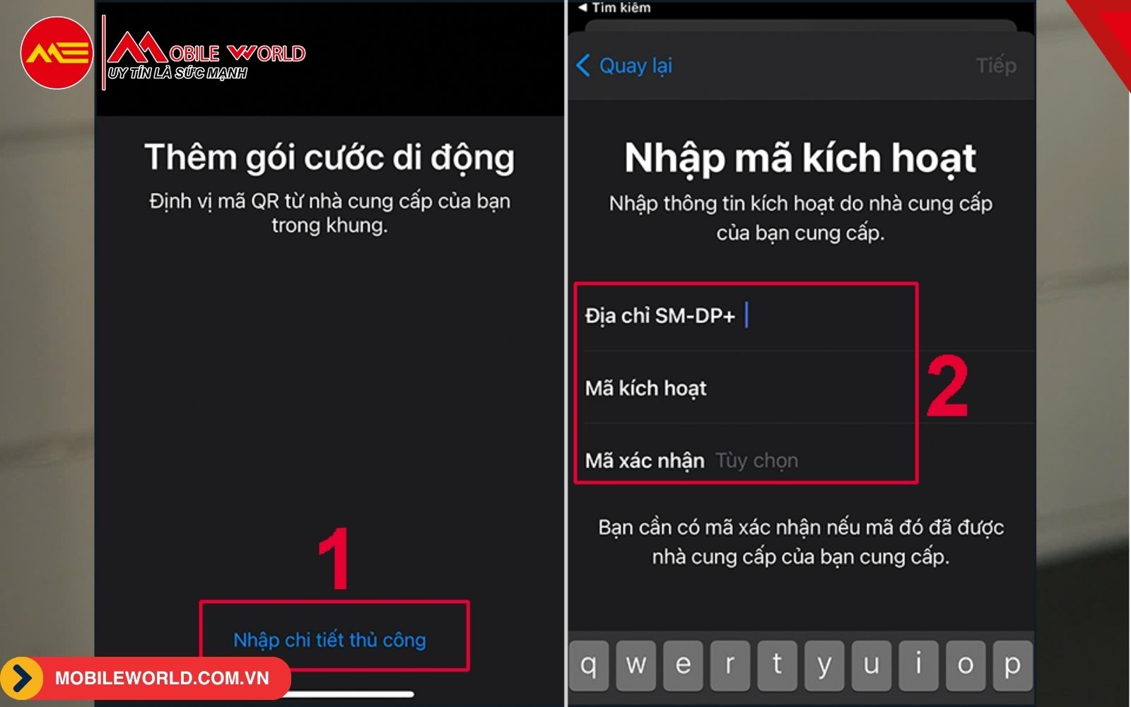 Cách cài eSIM trên iPhone thủ công