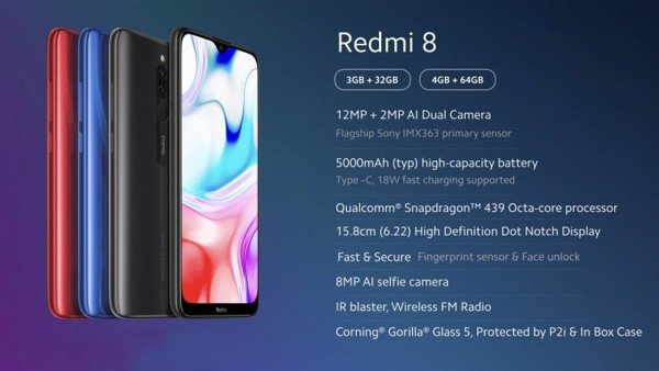 Xiaomi ra mắt Redmi 8: USB C, pin 5.000mAh, hỗ trợ sạc nhanh 18W